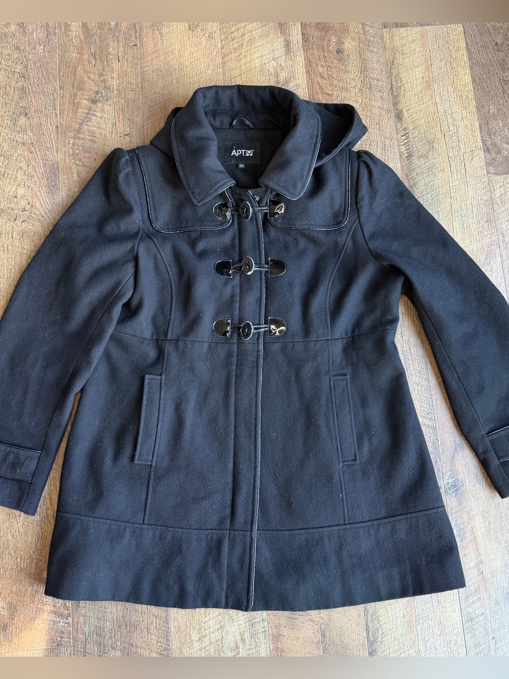 Apt 9 Women’s Wool Hooded Peacoat Zipper Loop Buttons Pockets Jacket Black XL
